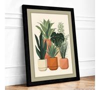 Three Potted Specimens Botanical Framed Wall Art Print A4 (29.7×21cm) Black, Wall Decor for Living Room, Bedroom, Office & Home, Ready to Hang, Art Gift