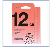 Three Prepaid Data Sim Card. 12GB of 4G/5G Data for use in over 70+ Countries Worldwide (Valid for 30 Days). Easy to Renew. Includes USA,Chile,Brazil,Singapore,Hong Kong & Europe.