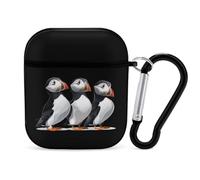 Three Puffin Bird Case Cover Compatible with AirPods 1&2 Protective PC Shell Carrying Case with Keychain