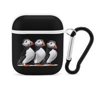 Three Puffin Bird Case Cover Compatible with AirPods 1&2 Protective PC Shell Carrying Case with Keychain