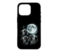 Three Pugs Under Moon Funny Canine Night Scene Case for iPhone 16 Pro