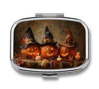 Three Pumpkins Witch Hats Pill Box 2 Compartment Portable Medicine Pill Case Travel Pill Organizer for Pocket Purse