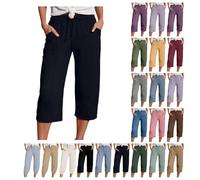Three Quarter Length Trousers Three Quarter Length Trousers Cotton Linen Capri Pants Ladies Summer Straight Leg Petite Clothing Drawstring Elastic Waist Casual Joggers Yoga Clothes A-Bu2 XL