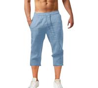 Three-Quarter Linen Shorts Men's Summer Plain Linen Shorts Short Cotton Linen Trousers Men's Summer Shorts with Pockets Loose Fit Casual Trousers Comfortable Jogging Bottoms Linen Fitness Trousers