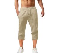 Three-Quarter Linen Shorts Men's Summer Plain Linen Shorts Short Cotton Linen Trousers Men's Summer Shorts with Pockets Loose Fit Casual Trousers Comfortable Jogging Bottoms Linen Fitness Trousers