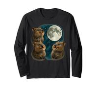 Three Quokkas Howling at Moon, funny happy quokka Long Sleeve T-Shirt