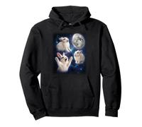 Three Rabbits Howling at Easter Egg Moon Space Funny Pullover Hoodie