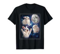 Three Rabbits Howling at Easter Egg Moon Space Funny T-Shirt
