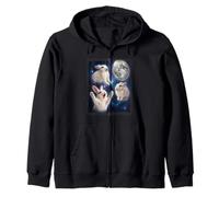 Three Rabbits Howling at Easter Egg Moon Space Funny Zip Hoodie
