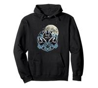 Three Raccoons Howling At Full Moon Night Mist Pullover Hoodie