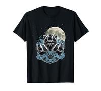 Three Raccoons Howling at Full Moon Night Mist T-Shirt