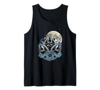 Three Raccoons Howling at Full Moon Night Mist Tank Top