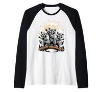 Three Raccoons Howling at the Moon Trash Panda Raglan Baseball Tee