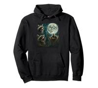 Three Raccoons Howling At The Moon UFO Night Fear Of Aliens Pullover Hoodie