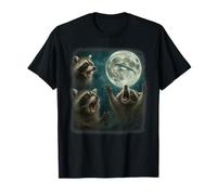 Three Raccoons Howling At The Moon UFO Night Fear Of Aliens T-Shirt