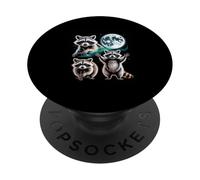 Three Raccoons Under Full Moon Night Forest Magic PopSockets Adhesive PopGrip