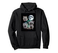 Three Raccoons Under Full Moon Night Sky Forest Pullover Hoodie
