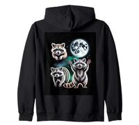 Three Raccoons Under Full Moon Night Sky Forest Zip Hoodie