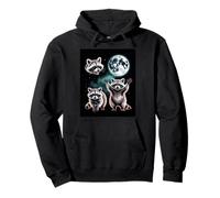 Three Raccoons Under The Full Moon Night Sky Pullover Hoodie