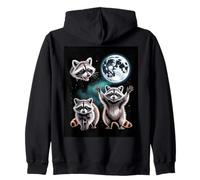 Three Raccoons Under The Full Moon Night Sky Zip Hoodie