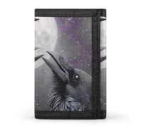 Three Ravens Moon Fashion Trifold Wallets with Key Ring Lightweight Front Pocket Tri-Fold Wallet