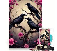 Three Ravens on A Rose Tree 1000 Piece Jigsaw Puzzles for Adults Jigsaw Thought Toy Indoor Fun Accurate Edge Art Collectible (38x52cm)