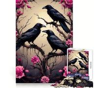 Three Ravens on A Rose Tree Jigsaw Puzzles 1000 Pieces for Adults Reason Skill Toy Calm Relax Exact Cut Heartfelt Gift (38x26cm)