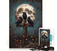 Three Ravens on Cross with Moon Jigsaw Puzzle 1000 Piece for Adults Strong Logic Toy Anxiety Relief Clear Edge Festival Gift (38x26cm)