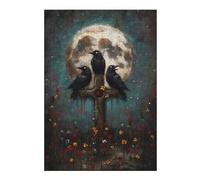 Three Ravens on Cross with Moon Vivid Jigsaw Puzzle for Adults, 300 PCS