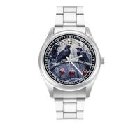 Three Ravens Winter Day Fashion Quartz Wrist Watch Stainless Steel Wristwatches with Arabic Numerals for Men Women