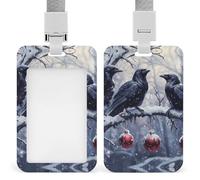Three Ravens Winter Day Funny ID Badge Holder with Detachable Neck Lanyards Vertical Card for Offices Men Women