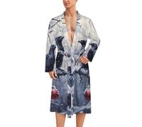 Three Ravens Winter Day Mens Bathrobe Long Bath Robe Warm Spa Robe Nightgown Soft with Waist Belt