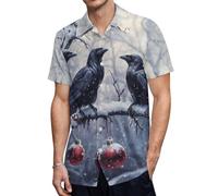 Three Ravens Winter Day Men's Button Down Shirt Casual Short Sleeve Shirts Beach Summer Shirt with Pocket