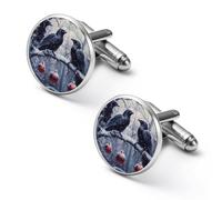 Three Ravens Winter Day Mens Classic Cufflinks Custom Shirt Cuff Links Jewelry Accessories for Business Wedding 0.7" 0.8"
