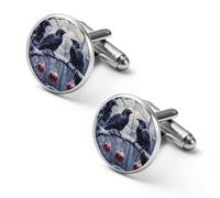 Three Ravens Winter Day Personalized Cufflinks for Men Classic Business Wedding Shirt Cuff Links Gifts 0.7" 0.8"