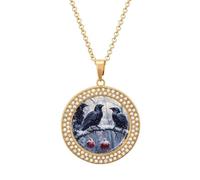 Three Ravens Winter Day Women's Custom Pendant Necklace Round Diamond Necklaces Jewelry Gifts for Men Birthday