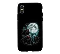 Three Red Eyed Moth Creatures Under Full Moon Sky Case for iPhone X/XS