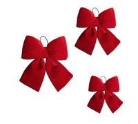 Three Red Velvet Fabric Bow Decorations Set for Holiday For Tree Porch Yard with Classic and Clean Look