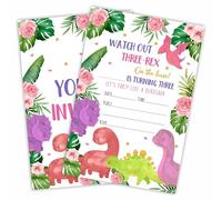 Three-Rex Birthday Invitation, Dinosaur Theme 3rd Birthday Party Invite Cards With Envelopes, Double-Sided Fill In Style Invites For Boys & Girls, Party Favor & Decorations (20Pcs) - A10