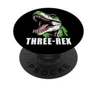 Three-Rex Dinosaur Kids 3rd Birthday Boys & Girls Graphics PopSockets Adhesive PopGrip