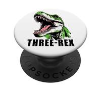 Three-Rex Dinosaur Kids 3rd Birthday Boys & Girls Graphics PopSockets Adhesive PopGrip