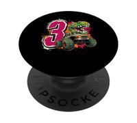 Three Rex & Truck Smash! 3rd Birthday Boy PopSockets Adhesive PopGrip