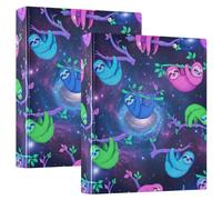 Three Ring Binder, Colorful Neon Sloths Galaxy D Ring Binder with Clipboard Large 3 Binders for School, College, Office