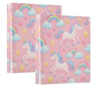 Three Ring Binder Decorative 1-1/2 Inch Binders 3 Ring Holds 200 Sheets Durable Basic Binders for School Office Supplies Cute Unicorn Rainbows Pink, 2 Pack