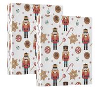 Three Ring Binder Decorative 1 and A Half Inch Binders 3 Ring with Anti-Slip Clip Basic Binder Notebook for School Supplies Cute Nutcracker Soldiers Christmas, 2 Pack