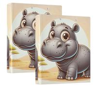Three Ring Binder Decorative 3 Rings Binders 1-1/2 Inch Holds 200 Sheets D Ring Binders for School Office Home Cute Cartoon Hippo, 2 Pack