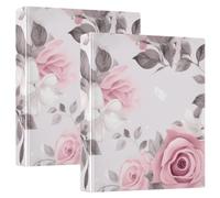 Three Ring Binder, Pink Roses Grey Leaves D Ring Binder with Clipboard Large 3 Binders for School, College, Office, one sizex2