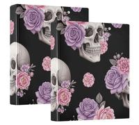 Three Ring Binder, Skulls Roses Floral Pink Black D Ring Binders with Clipboard Large 3 Binders for School, College, Office, one sizex1