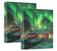Three Ring Binder, Snowy Mountain Lights Green D Ring Binder with Clipboard Large 3 Binders for School, College, Office, one sizex1