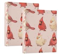Three Ring Notebook Binder With Inner Pockets 1/2 1.5 Inch Aesthetic Red Bird Binder White, Pink, 200 Sheets